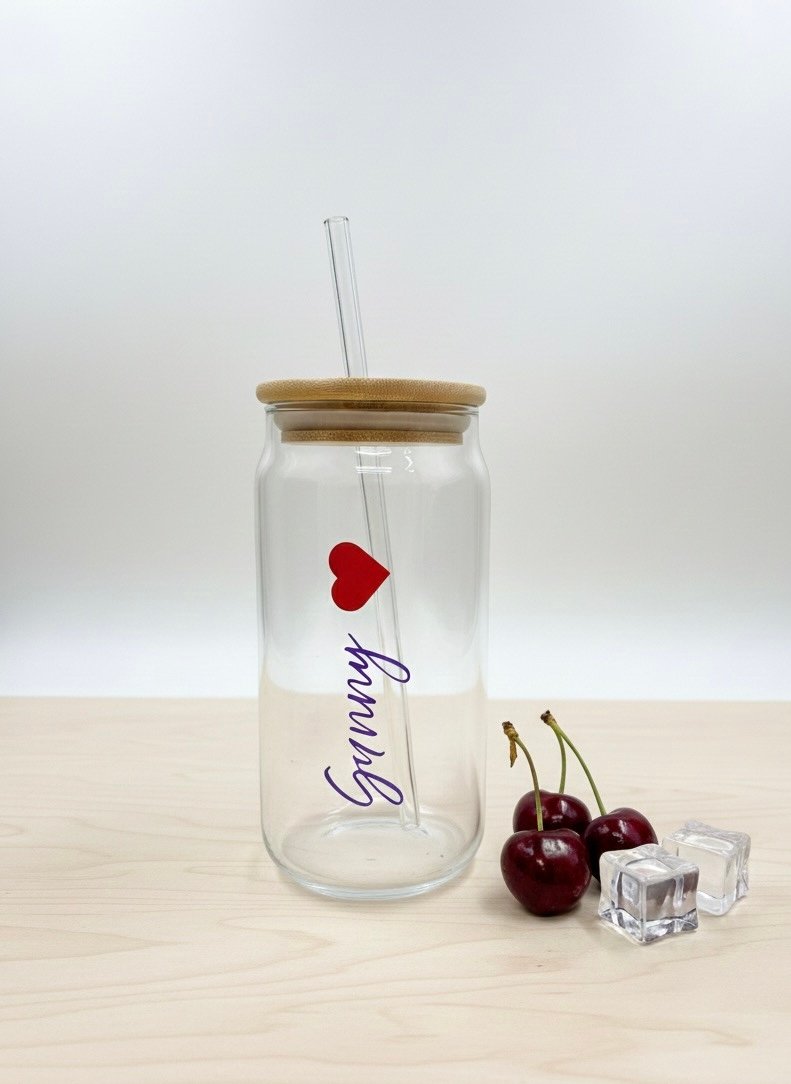 Clear Glass Can Tumbler with Bamboo Lid & Straw - 500ml
