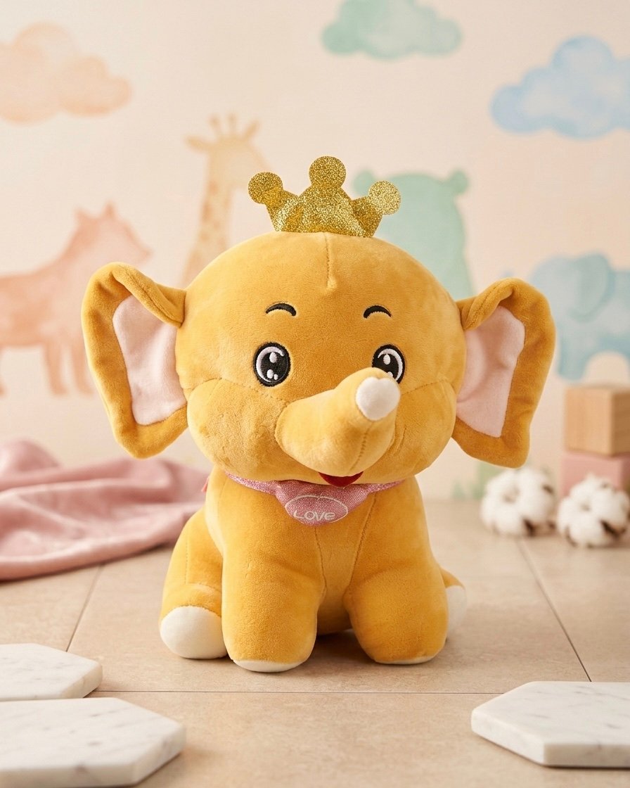 Sitting Princess Elephant with Glitter Crown