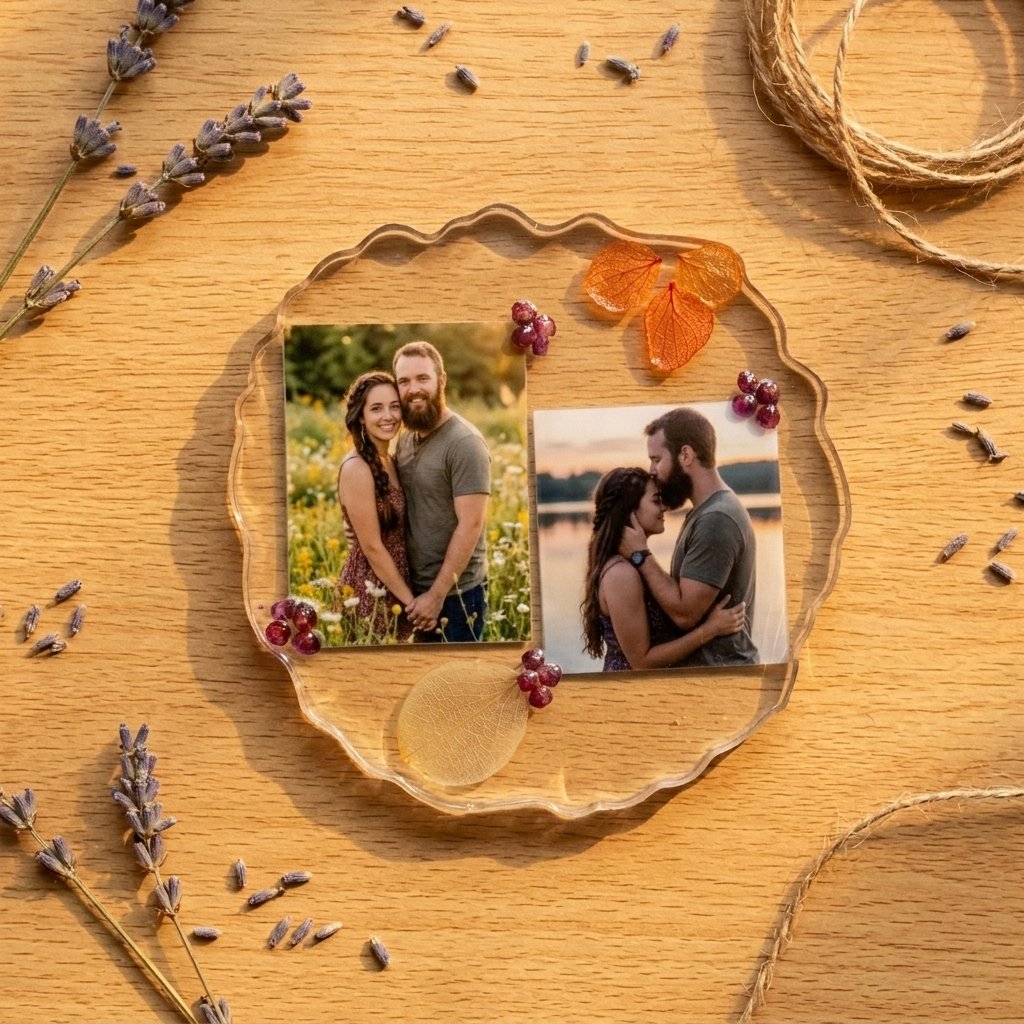 Personalized Resin Memory Art with Real Pressed Florals 4X4 Inch