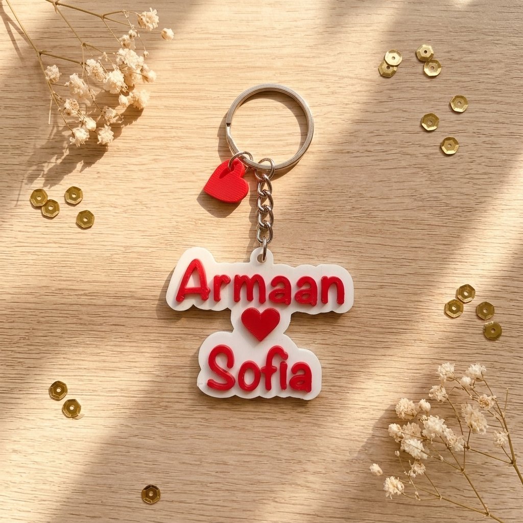 Custom 3D Font Keychain with Heart Charm