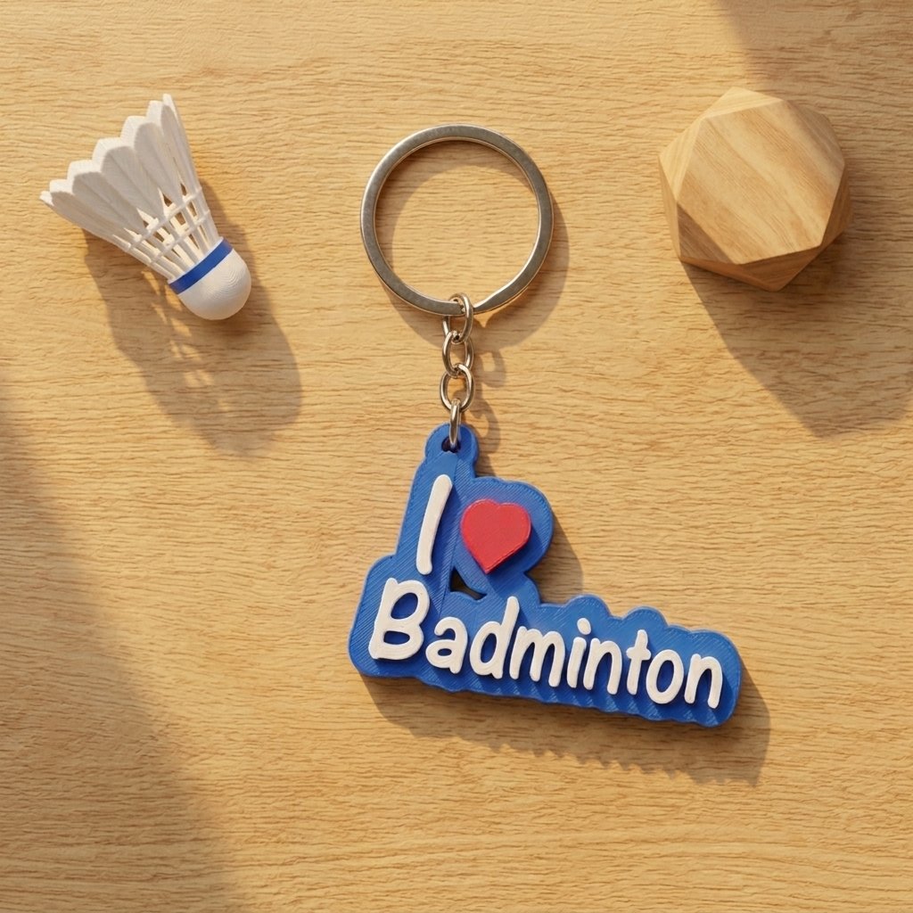 3D Printed Keychain with Mini Shuttlecock Tag