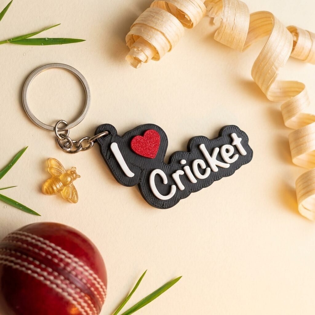 3d printed "i love cricket" keychain