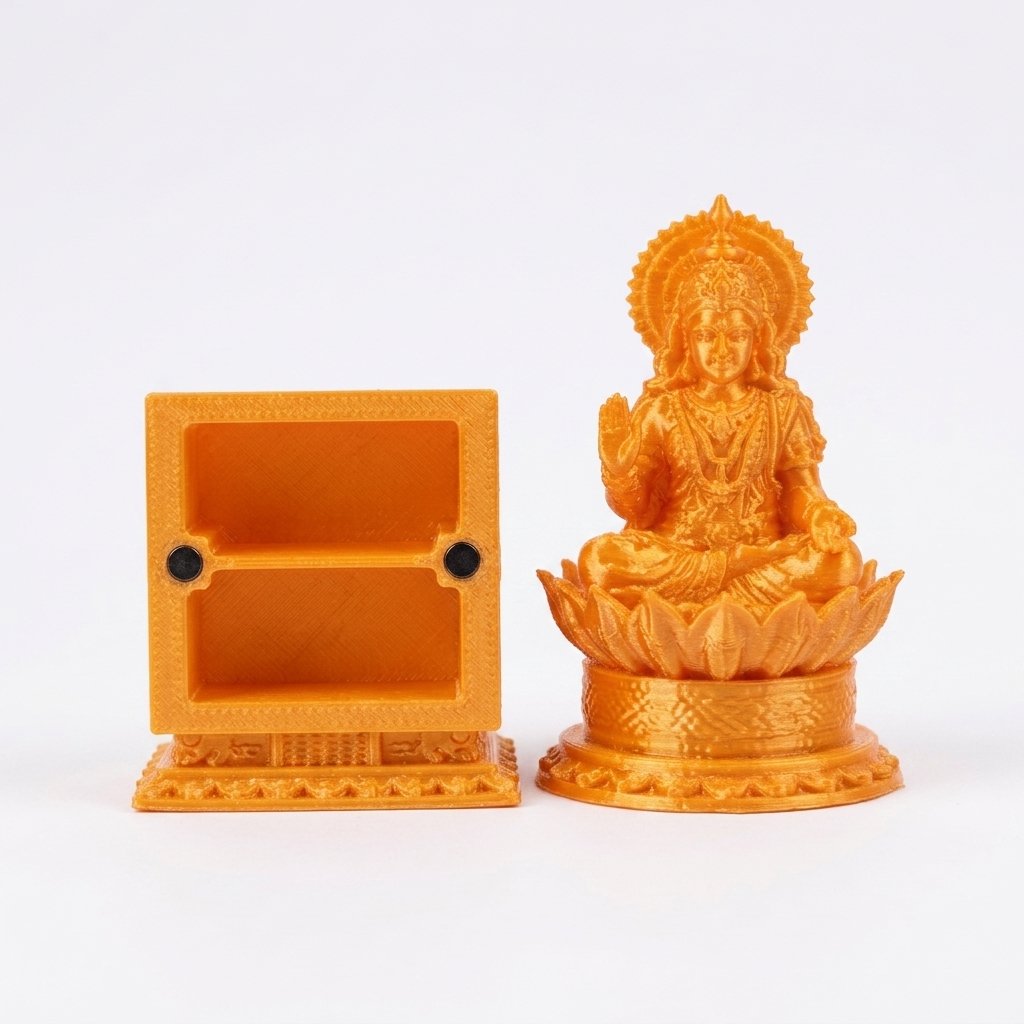 3D Printed Lakshmi Devi Gopuram Kumkum Box with Magnetic Lock