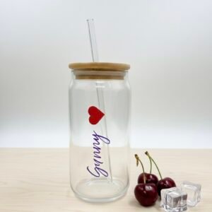 Clear Glass Can Tumbler with Bamboo Lid & Straw - 500ml