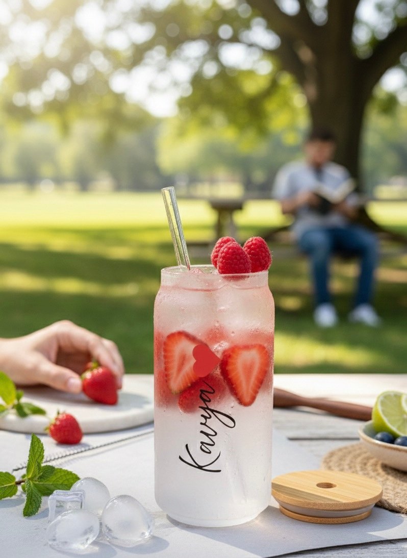 IMG_2674 Frosted Glass Can Tumbler with Bamboo Lid & Straw