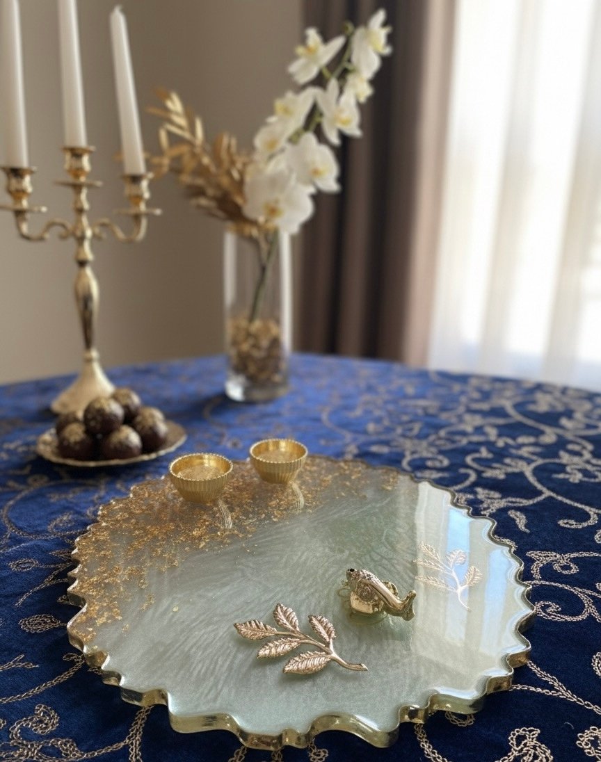 Pooja thaali Handcrafted Epoxy Resin Pooja Thali