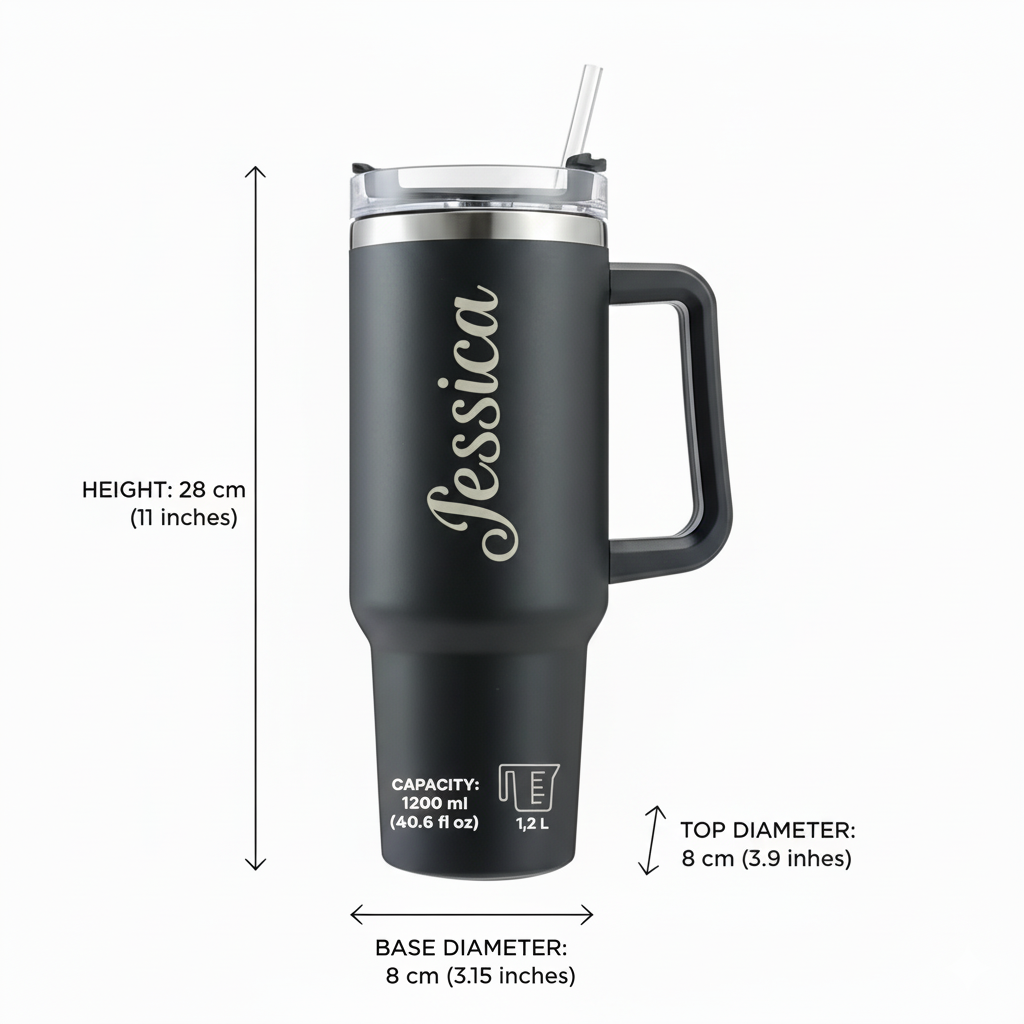 Steel tumbler Personalised Insulated Travel Mug with Handle – (1200 ml) Matte Custom Tumbler