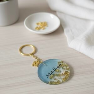 bespoke name resin keychain with gold inlay